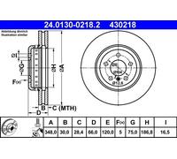 Disco freno ATE 24.0130-0218.2 anteriore, ventilato, altamente carbonizzato, 1 pezzo