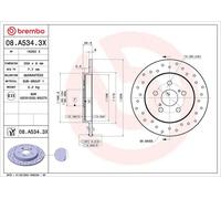 2x Disco freno forato 08.A534.3X BREMBO per TOYOTA SUBARU LEXUS