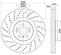2x Disco freno forato 8DD 355 125-041 HELLA per MERCEDES-BENZ CLASSE M GLE GLS