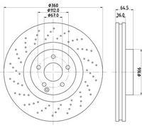 2x Disco freno forato 8DD 355 127-961 HELLA per MERCEDES-BENZ CLASSE S Coupé SLK