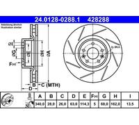 ATE Disco freno 24.0128-0288.1 anteriore con fessura altamente carbonizzato 1 pezzo