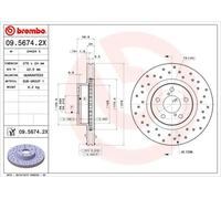 2x Disco freno perforato/ventilazione interna 09.5674.2X BREMBO per SUBARU