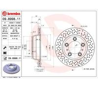 2x Disco freno perforato/ventilazione interna 09.8998.11 BREMBO per PORSCHE