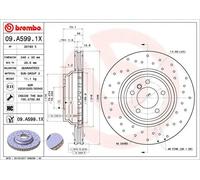 2x Disco freno perforato/ventilazione interna 09.A599.1X BREMBO per BMW 3 X1