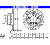 2x Disco freno perforato/ventilazione interna 24.0120-0212.1 ATE per PORSCHE