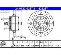 ATE Disco freno 24.0122-0287.1 posteriore ventilato perforato 330 mm 1 pezzo