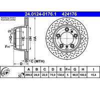 2x Disco freno perforato/ventilazione interna 24.0124-0176.1 ATE per PORSCHE 911