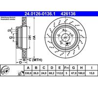 2x Disco freno perforato/ventilazione interna 24.0126-0136.1 ATE