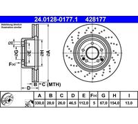 Disco freno ATE 24.0128-0177.1 anteriore, ventilato, altamente carbonizzato, 1 Pezzo