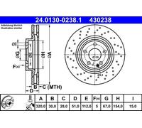 Disco freno ATE 24.0130-0238.1 anteriore, ventilato, altamente carbonizzato, 1 Pezzo