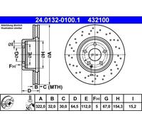 2x Disco freno perforato/ventilazione interna 24.0132-0100.1 ATE