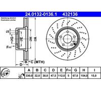 Disco freno ATE 24.0132-0136.1 anteriore, ventilato, altamente carbonizzato, 1 Pezzo