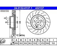 Disco freno ATE 24.0132-0137.1 anteriore, ventilato, altamente carbonizzato, 1 Pezzo