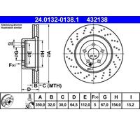 2x Disco freno perforato/ventilazione interna 24.0132-0138.1 ATE