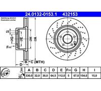 2x Disco freno perforato/ventilazione interna 24.0132-0153.1 ATE