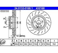 Disco freno ATE 24.0132-0168.1 anteriore, ventilato, altamente carbonizzato, 1 Pezzo