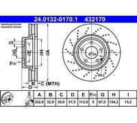 Disco freno ATE 24.0132-0170.1 anteriore, ventilato, altamente carbonizzato, 1 Pezzo