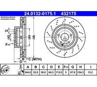 ATE Disco freno 24.0132-0175.1 anteriore ventilato altamente carbonizzato 1 pezzo