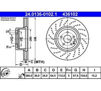 2x Disco freno perforato/ventilazione interna 24.0136-0102.1 ATE