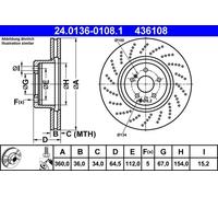 2x Disco freno perforato/ventilazione interna 24.0136-0108.1 ATE