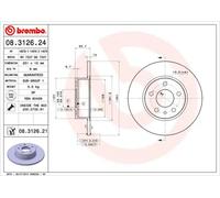2x Disco freno pieno 08.3126.21 BREMBO per ALFA ROMEO LANCIA FIAT