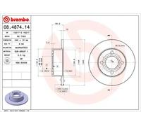 Disco freno BREMBO 08.4874.14, posteriore, completo, 1 pezzo