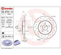 Brembo Xtra 08.9734.1X - Disco Freno Forato Posteriore, Set di 2