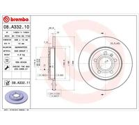 2x Disco freno pieno 08.A332.11 BREMBO per AUDI SEAT