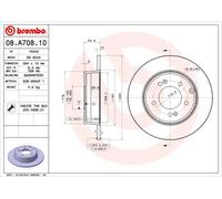 2x Disco freno pieno 08.A708.11 BREMBO per HYUNDAI KIA