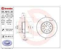 2x Disco freno pieno 08.A915.21 BREMBO per FIAT 500L TIPO Tre volumi