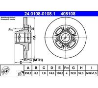 ATE 2X Disco Freno Posteriore 2380 Completo Per Renault Clio II BB_ CB_ Megane