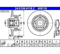 2x Disco freno pieno 24.0108-0118.2 ATE per RENAULT MEGANE CC SCÉNIC III CLIO IV