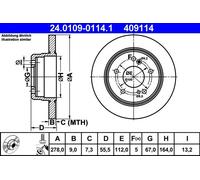 2x Disco freno pieno 24.0109-0114.1 ATE per MERCEDES-BENZ CHRYSLER