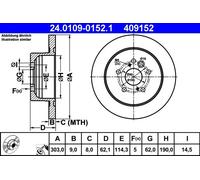 2x Disco freno pieno 24.0109-0152.1 ATE per TOYOTA RAV 4 II