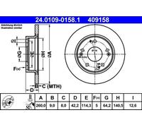 2x Disco freno pieno 24.0109-0158.1 ATE per HONDA CIVIC VIII Tre volumi