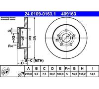 2x Disco freno pieno 24.0109-0163.1 ATE per TOYOTA SUBARU LEXUS