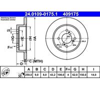 2x Disco freno pieno 24.0109-0175.1 ATE per SUZUKI SWIFT IV