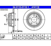 Disco freno ATE 24.0110-0118.1 posteriore, pieno, altamente carbonizzato, 1 Pezzo