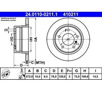 ATE Disco freno 24.0110-0211.1 posteriore pieno altamente carbonizzato 1 pezzo