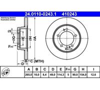 ATE Disco freno 24.0110-0243.1 posteriore pieno per Mitsubishi Eclipse I 2x