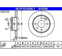 ATE disco freno 24.0110-0304.1 pieno diametro 250 spessore 10 mm 4 fori