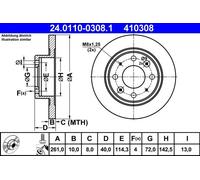 2x Disco freno pieno 24.0110-0308.1 ATE per KIA CLARUS CLARUS Familiare