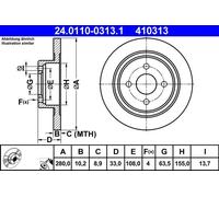 2x Disco freno pieno 24.0110-0313.1 ATE per FORD FOCUS I Turnier FOCUS I