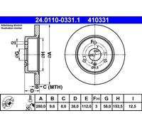2x Disco freno pieno 24.0110-0331.1 ATE per SMART FORTWO Coupé CITY-COUPE CABRIO