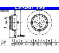 ATE Disco freno 24.0110-0351.1 posteriore, pieno, altamente carbonizzato – 1 pezzo