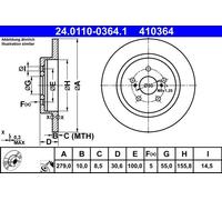 ATE disco freno 24.0110-0364.1 pieno diametro 279 spessore 10 mm 5 fori