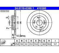 Discofreno ATE 24.0110-0380.1 per HONDA CIVIC IX (FK) 1.4 2012-2016