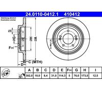 ATE Disco freno posteriore 24.0110-0412.1 pieno altamente carbonizzato 1 pezzo