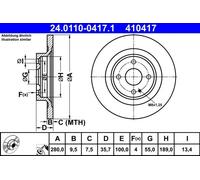 Disco freno ATE 24.0110-0417.1 posteriore, pieno, 1 Pezzo