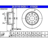 2x Disco freno pieno 24.0110-0420.1 ATE per SKODA OCTAVIA III OCTAVIA III Combi